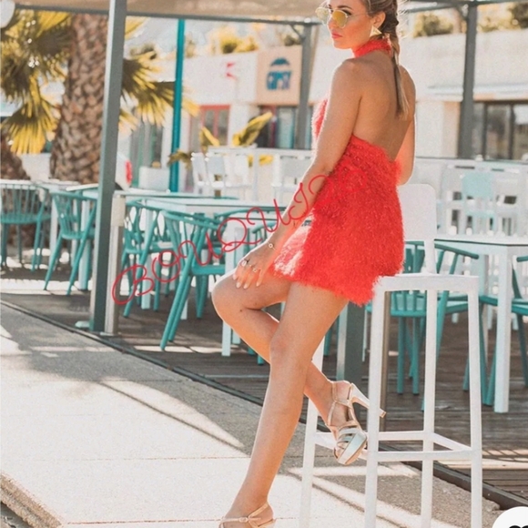 Women designer ZARA new $95 orange fringe bohemian halter mini dress size large - Picture 9 of 16